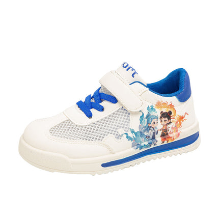 Nezha Ao Bing Children's Cartoon Sports Shoes Summer New Breathable Single Mesh Sneakers Soft Sole Non-Slip Girls' White Shoes