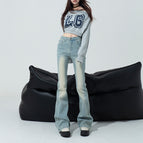 Nc61-1 retro matte blue trousers single pants / XS