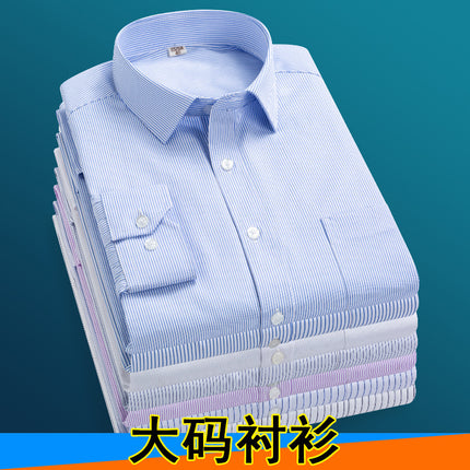 Large Size Men's Shirt Striped Business Casual All-match Easy-to-manage Cardigan Top Long-sleeved Plus-sized Shirt for Men