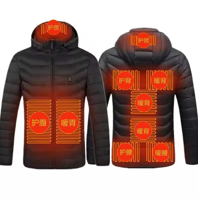 Cross-border Explosions Heating Cotton Clothes Men's Nine-zone Hooded USB Heating Long-sleeved Women's Intelligent Constant Temperature Heating plus size Cotton Clothes