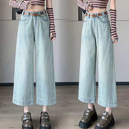 Loose Wide-Leg Granny Pants Summer New Cool Drape Soft Thin Material Petite Cropped Straight-Leg Jeans