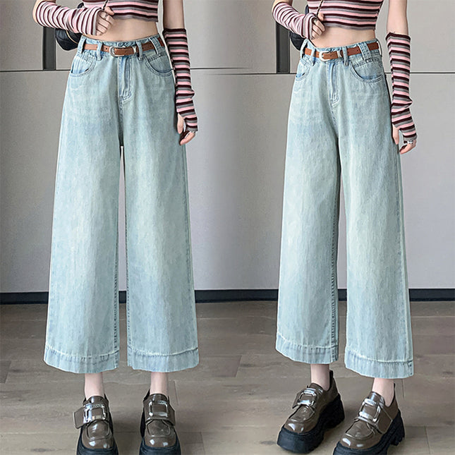 Loose Wide-Leg Granny Pants Summer New Cool Drape Soft Thin Material Petite Cropped Straight-Leg Jeans