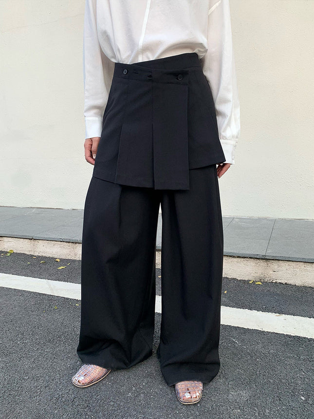 NEIHE 2025 Women's Pants Spring and Autumn Women's Pants Dagging Two-piece Apron Wide-leg Suit Pants 252288