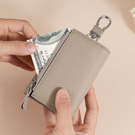 Genuine Leather Key Bag Protective Cow Leather Case Women's Wallet Folding Key Bag Zipper Coin Bulk Wallet Anti-Magnetic Card Holder