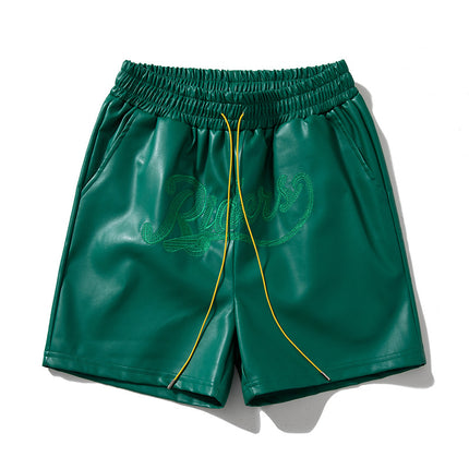 Cross-border European and American Shorts Men's New Teenager Fashion Brand Beach Pants Embroidered Alphabet Leather Drawstring Summer Shorts