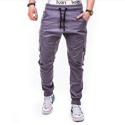 Cross-Border New European Size Men's Fashion Solid Color Side Pocket Drawstring Waistband Casual Jogger Pants New Military Green