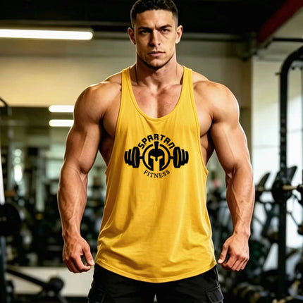 Summer Men's Vest Thin Strap Sports European and American Bodybuilding Fitness T-shirt Printed logo Waistle I-Shoulder Loose Men