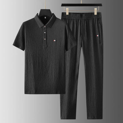 Summer Men's Suit Men's Full Set Casual Two-Piece Polo Collar New Summer Thin Lapel Trend