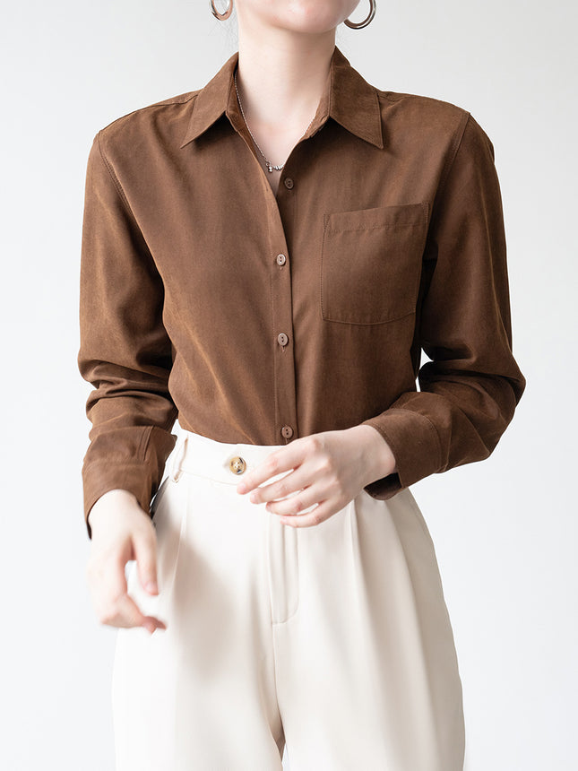 Soft Velvet Commuter Layering Brushed Shirt for Women, Spring and Autumn Vibe Dopamine Caramel Color Shirt Top