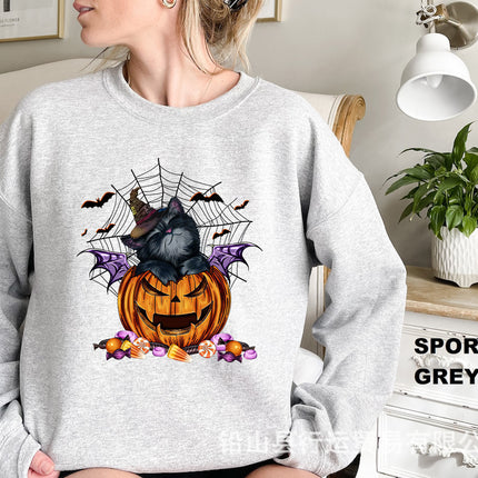 Cross-Border European and American Style Halloween Pumpkin Cat Sweatshirt Cute Funny Pattern Loose Pullover Sweatshirt