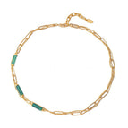 091 vacuum gold plated green code necklace