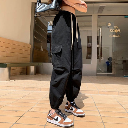 Black Cargo Pants for Women 2025 Spring Korean Style New Ins Nine-Point Leggings Harem Pants Loose Casual Long Pants