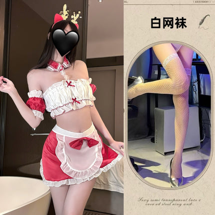 Sexy Bed Warmer Christmas Maid Tube Top Uniform Suit Revealing Buttocks Without Taking Off Temptation Passionate Fun Underwear Christmas Robe