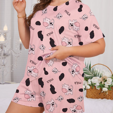 Foreign Trade Pajamas Casual Short-sleeved Shorts Crewneck Pullover Women's Cute Pure Cotton Spring and Summer suit Girls Can Wear