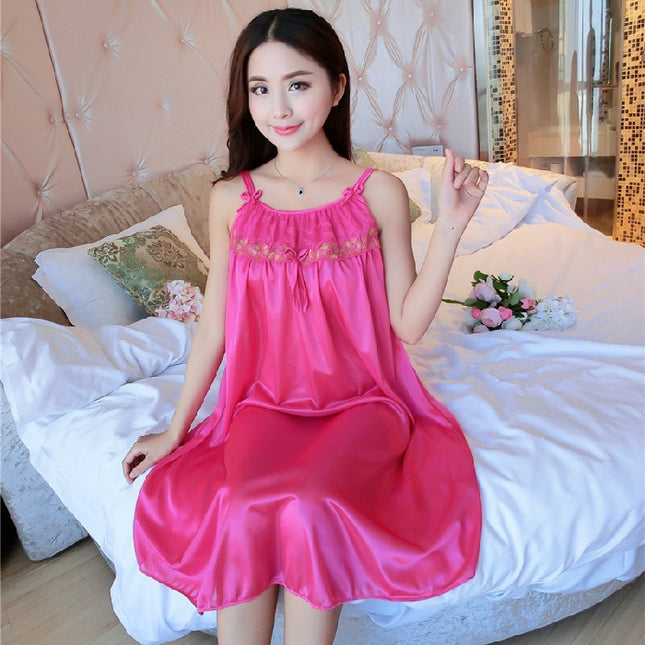 Ice Silk Nightgown Summer Women's Thin Loose Soft and Comfortable chubby girl Nightgown plus size Dress Home Clothes