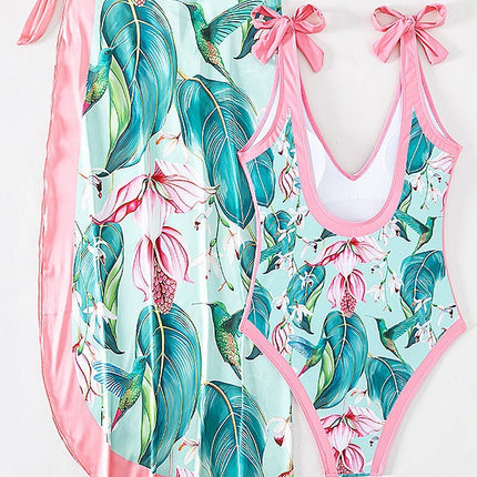 2026 One-Piece Swimsuit Chiffon Long Skirt Set Printed Tie-Up Swimsuit Two-Piece Set Sexy Printed Bikini for Women