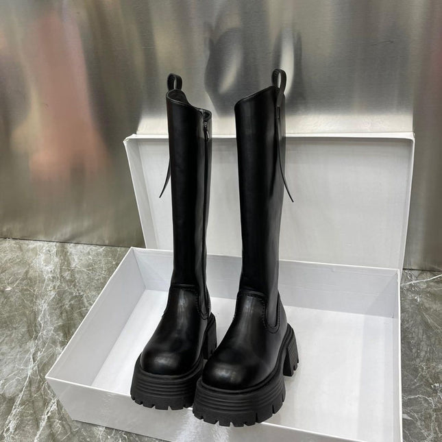 Height-Increasing Thick-Soled Slimming Over-The-Knee Knight High Boots European New Autumn and Winter Fleece-Lined Trendy Women's Boots