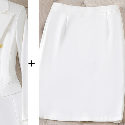 Zihong Zihong Suit suit Women's White Fashion Dress Suit High-end Temperament Goddess Fan suit 8017