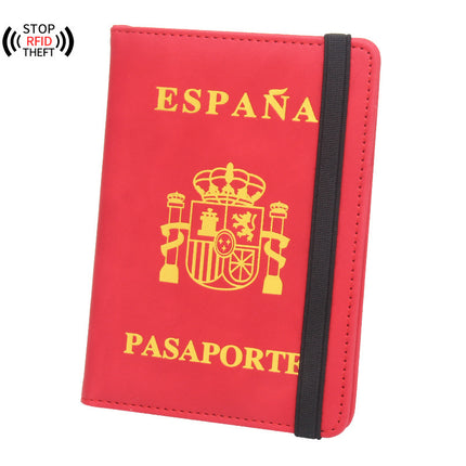 New Spanish Anti-Magnetic Passport Holder with Elastic Band, Leather Passport Cover, High-End Multi-Card Slots for Bank Cards, Passport Cover Set