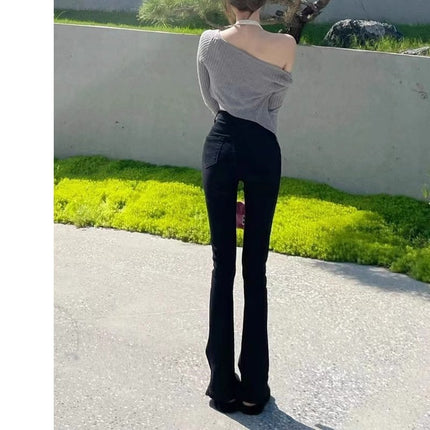 fleece-lined Thickened Black Micro-flare Jeans Women's Autumn and Winter Trendy All-match New High Waist Slimming Horn Pants