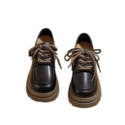 White Thick-Soled Sponge Cake Small Leather Shoes for Women 2025 Spring New Retro British Style Versatile Dwarf Height-Increasing Shoes