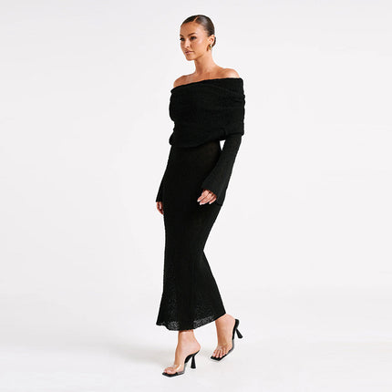 Cross-border Explosions Summer European and American Sexy off-shoulder Collar Beach Blouse Slim-fit Long Knitted dress