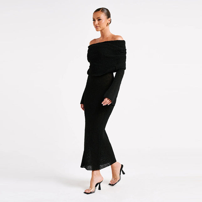 Cross-border Explosions Summer European and American Sexy off-shoulder Collar Beach Blouse Slim-fit Long Knitted dress