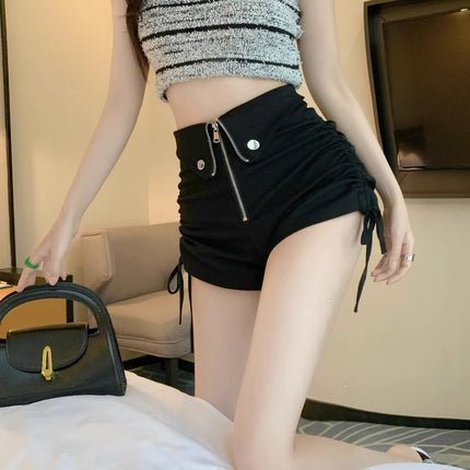 Hot Girl Drawstring Straight Casual Shorts Women's 2023 Autumn Hot Pants Black Small High Waist Slimming Wide Leg Pants