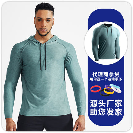 Loose Hooded Sports Long-sleeved Thin T-shirt Men's Quick Dry Sweat Training Warm-up Running Shooting Ball Clothes Fitness Clothes