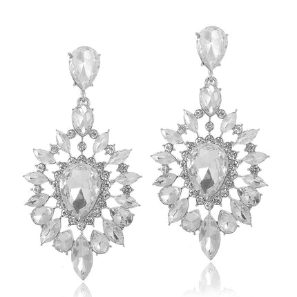 Classic Luxury Ladies Crystal Earrings Vintage Drop Hollow Earrings Elegant Exaggerated Jewelry Factory Direct Supply