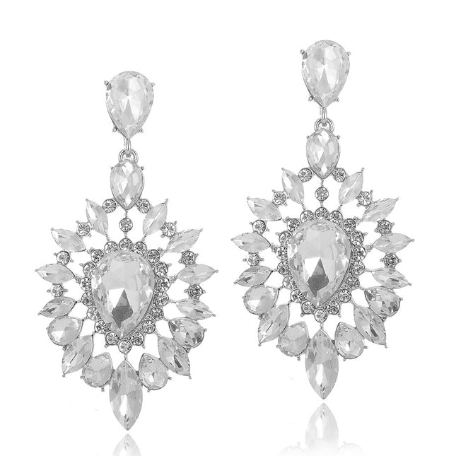 Classic Luxury Ladies Crystal Earrings Vintage Drop Hollow Earrings Elegant Exaggerated Jewelry Factory Direct Supply