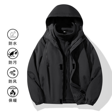 Three-In-One Couple Jacket Outdoor Single-Layer Windbreaker Jacket Men's Velvet Thickened Windproof Women's Camping Mountaineering Travel