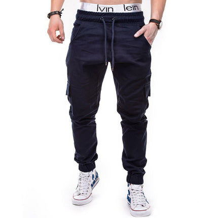Cross-Border New European Size Men's Fashion Solid Color Side Pocket Drawstring Waistband Casual Jogger Pants New Military Green