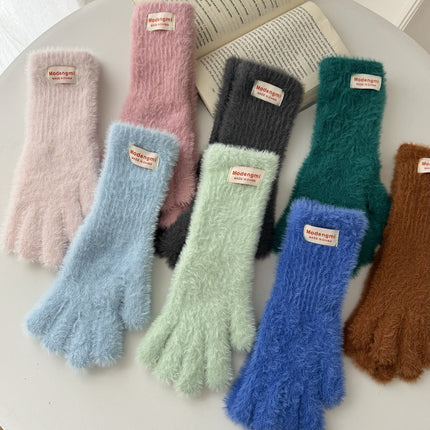 Japanese cute plush gloves women's winter warm cold warm long gloves can touch screen to play with snow atmosphere