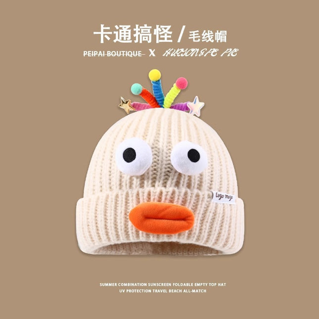 Big Eyes Sausage Mouth Party Funny Wool Hat for Men and Women Cute Color Retractable Tentacles Cute Knitted Hat