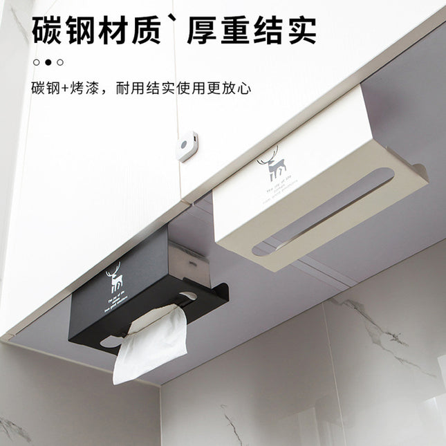 Kitchen Tissue Holder Wholesale Punch-free Cabinet Creative Carbon Steel Paper Box Hanging Household Paper Hanging Paper Storage Rack