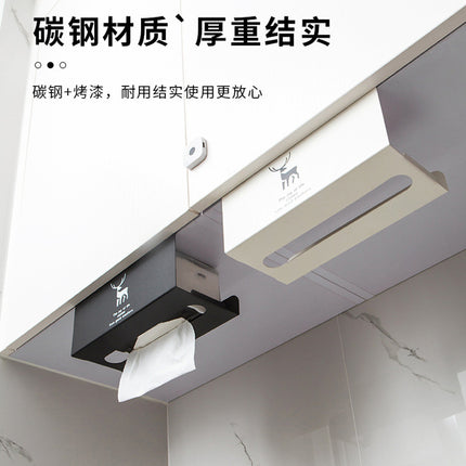 Kitchen Tissue Holder Wholesale Punch-free Cabinet Creative Carbon Steel Paper Box Hanging Household Paper Hanging Paper Storage Rack