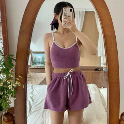 Korean Style New Split Swimsuit Women's Solid Color Towel Material Sling Sporty Fashionable Flat Angle Hot Spring Holiday Swimsuit