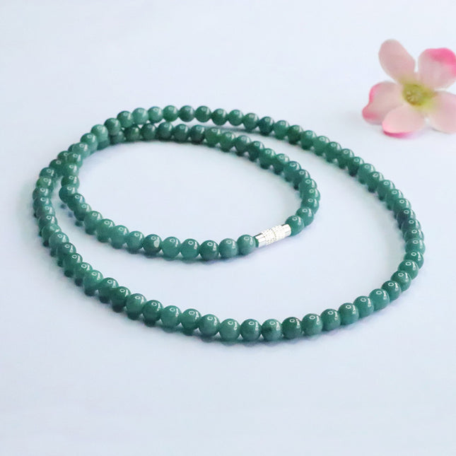 Guan Yu Natural Grade a Jade Necklace Blue Water Jade Round Bead Chain E-Commerce Live Broadcast Hot Sale Wholesale S5060601
