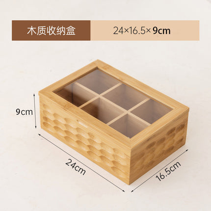 Desktop Dust-proof Tea Bag Storage Box Bamboo Cultural Play Jewelry Storage Box Medicine Sub-packing Box Jiugongge Storage Box
