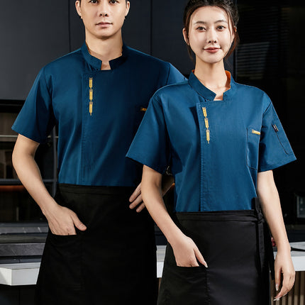 Chef overalls short sleeve summer restaurant canteen kitchen baking cake shop chef clothing manufacturers wholesale