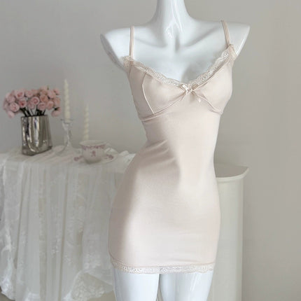 What Night Is Tonight? Sexy Nightgown for Women, Lace Strap Sleepwear, Spicy Girl Pure Desire Style, Modal Bodycon Short Dress with Chest Pads