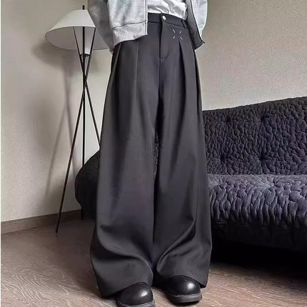 Three-Dimensional Deconstructed Niche Drapey Wide-Leg Suit Pants for Men and Women, Straight Casual Loose Fashion Floor-Length Trousers
