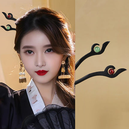 Antique Hairpin Step Tassel Wood Hairpin Imitation Ebony Headwear Disc Hair Simple Accessories Ancient Dress Hairpin Women's Hair