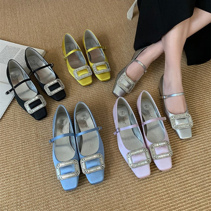 Spring 2025 New Style Style Style Red Mary Jane Shoes French Flat Rhinestone Single Shoes Fairy Shoes