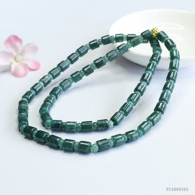 Guan Yu Natural Jade Bead Chain A-Grade Jadeite Blue Water Bucket Bead Necklace Hanging Chain Live Wholesale Dropshipping S4080305