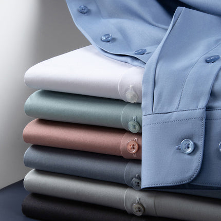 Men's Shirts, Men's Long-Sleeved Summer Business Style Cool and Breathable Mulberry Silk Series Shirts, High-End Non-Iron White Shirts