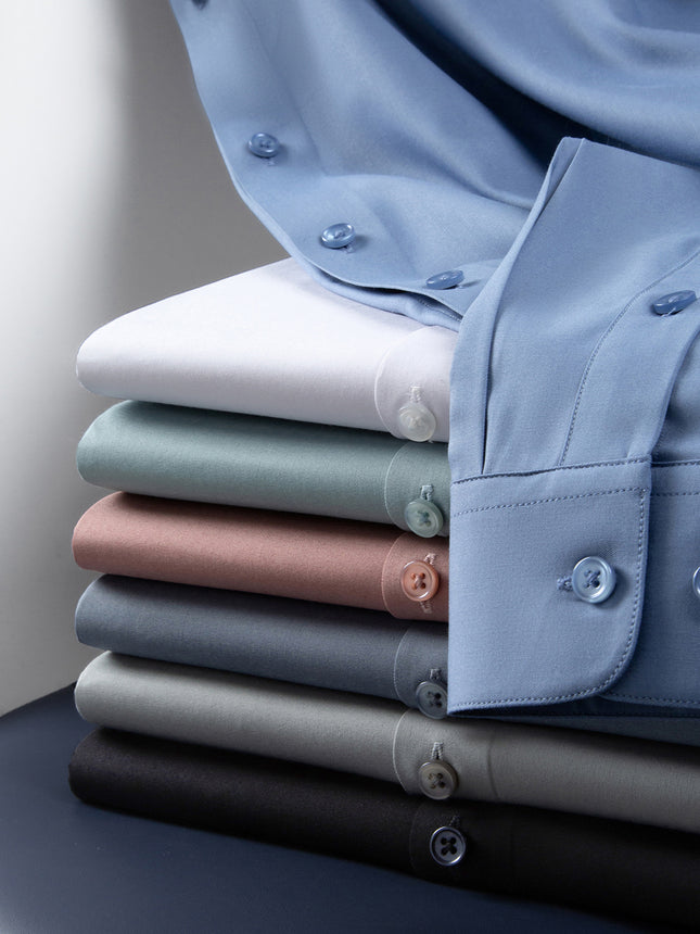 Men's Shirts, Men's Long-Sleeved Summer Business Style Cool and Breathable Mulberry Silk Series Shirts, High-End Non-Iron White Shirts