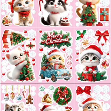 Cross-border New Cute Christmas Cat House Gift Snowflake Glass Stickers Shopping Mall Doors and Windows Flower Decoration Electrostatic Stickers