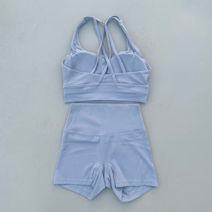 Women's Soft Nude Tight Yoga Shorts with Cut Out Back and Beautiful Back Cross Intimates Gym Yoga Set